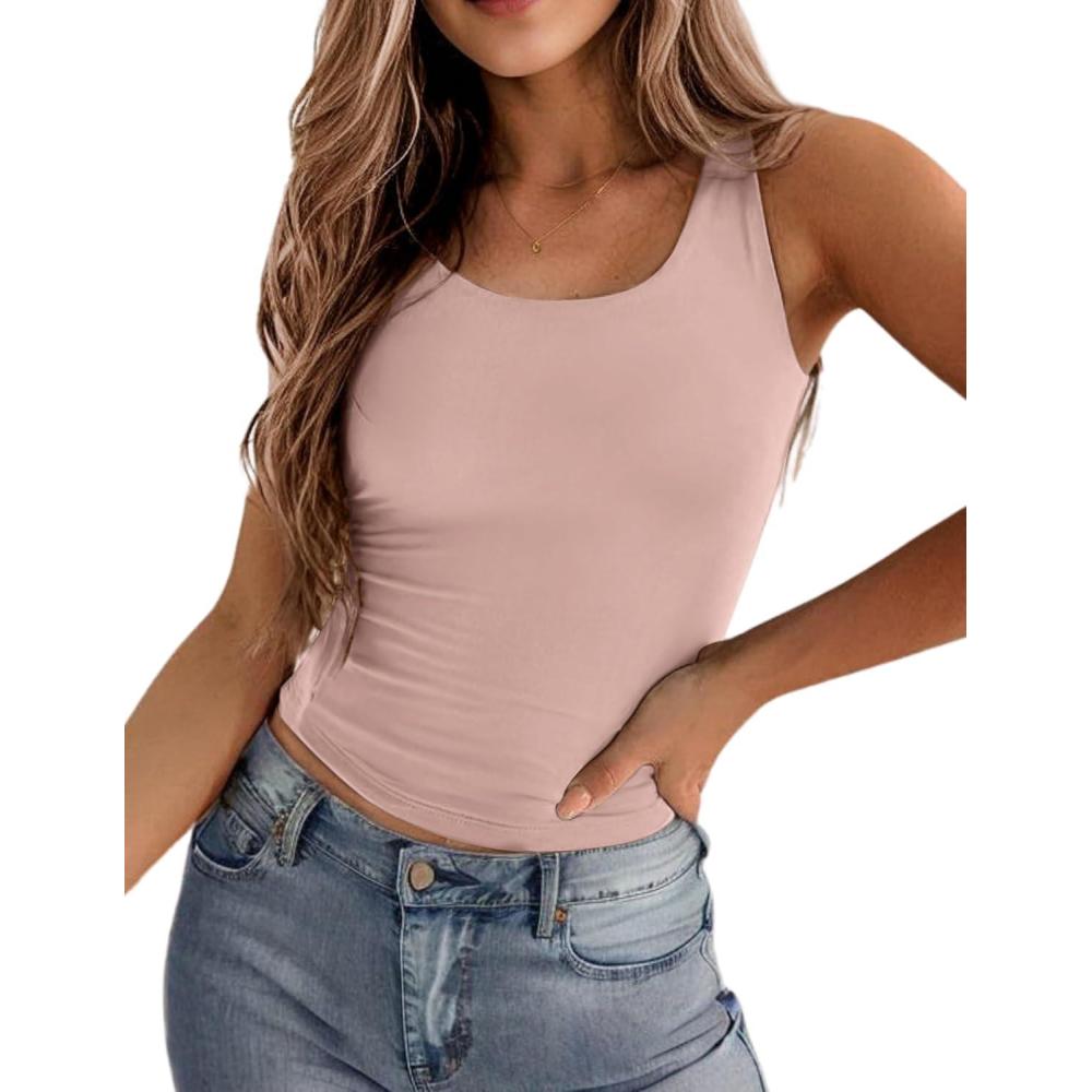 imageZeagoo Womens Double Lined Square Neck Tank Top Sleeveless Basic Crop Tops Trendy Going Out TopsMauve Pink