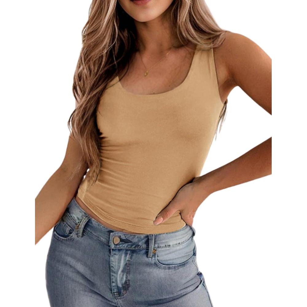 imageZeagoo Womens Double Lined Square Neck Tank Top Sleeveless Basic Crop Tops Trendy Going Out TopsNude