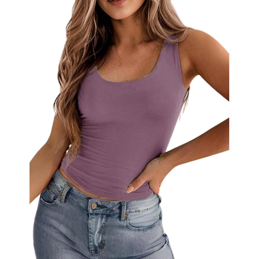 imageZeagoo Womens Double Lined Square Neck Tank Top Sleeveless Basic Crop Tops Trendy Going Out TopsPurple