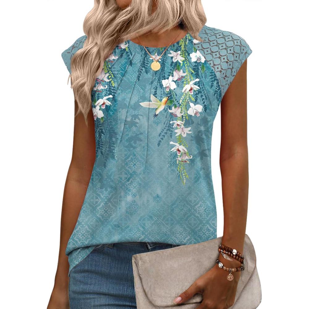 imageZeagoo Womens Lace Cap Sleeve Tank TopWhite Flower