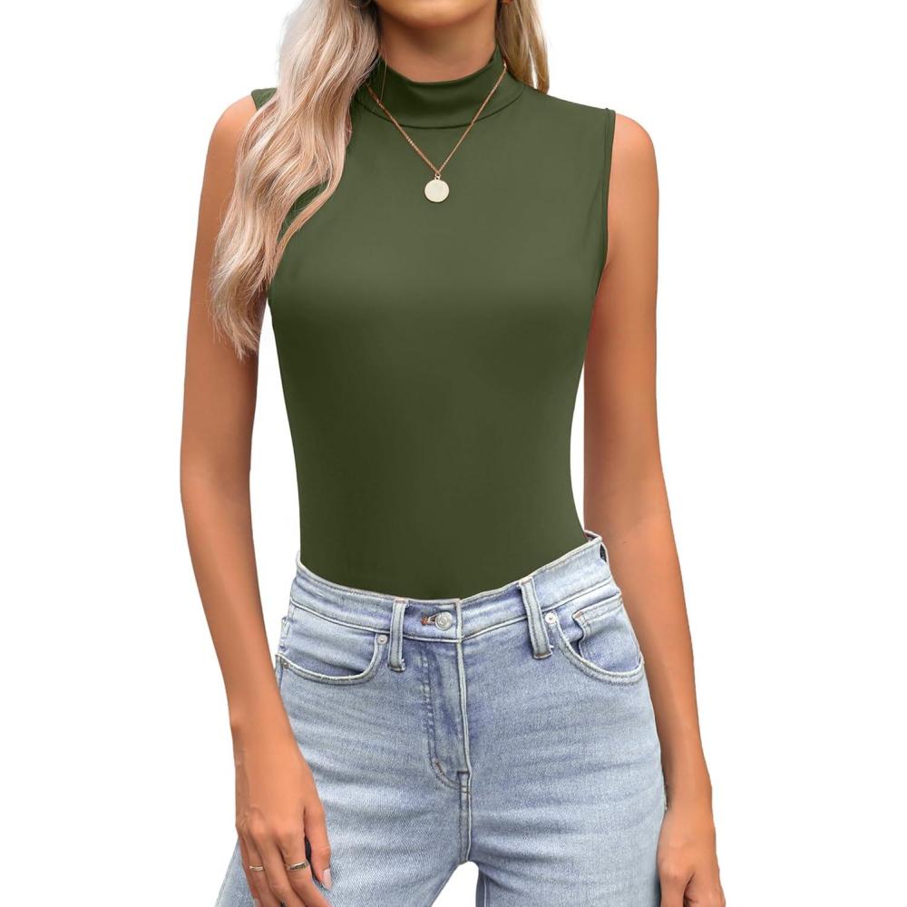 imageZeagoo Womens Mock Turtleneck Tank Tops 2026 Slim Fitted Sleeveless Top Stretchy Basic Casual Layer Tee ShirtsArmy Green