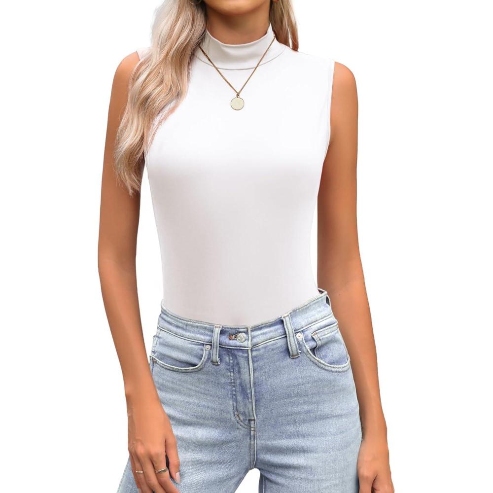imageZeagoo Womens Mock Turtleneck Tank Tops 2026 Slim Fitted Sleeveless Top Stretchy Basic Casual Layer Tee ShirtsAwhite