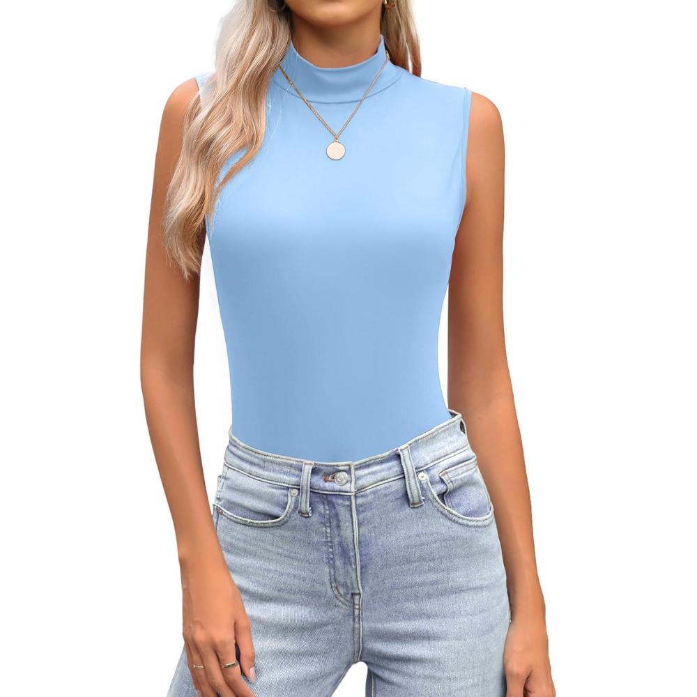 imageZeagoo Womens Mock Turtleneck Tank Tops 2026 Slim Fitted Sleeveless Top Stretchy Basic Casual Layer Tee ShirtsBlue