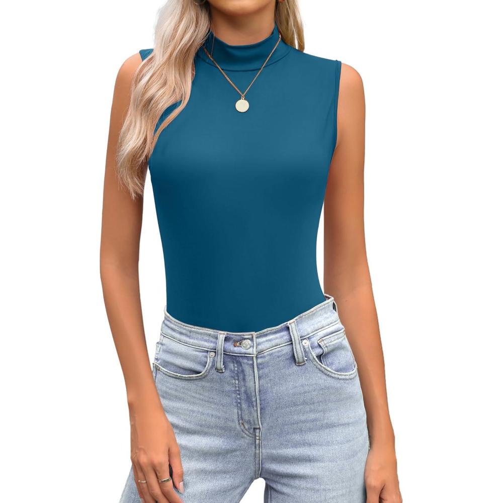 imageZeagoo Womens Mock Turtleneck Tank Tops 2026 Slim Fitted Sleeveless Top Stretchy Basic Casual Layer Tee ShirtsDark Blue
