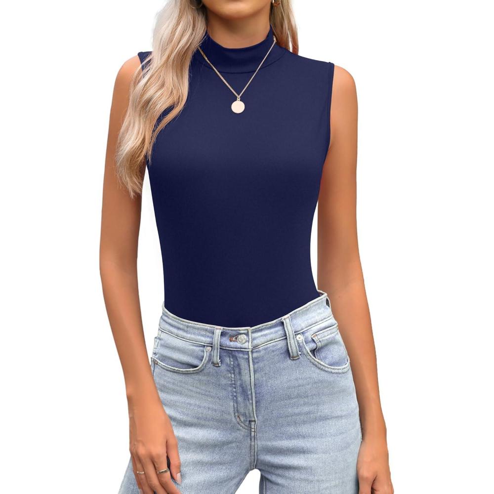 imageZeagoo Womens Mock Turtleneck Tank Tops 2026 Slim Fitted Sleeveless Top Stretchy Basic Casual Layer Tee ShirtsNavy Blue
