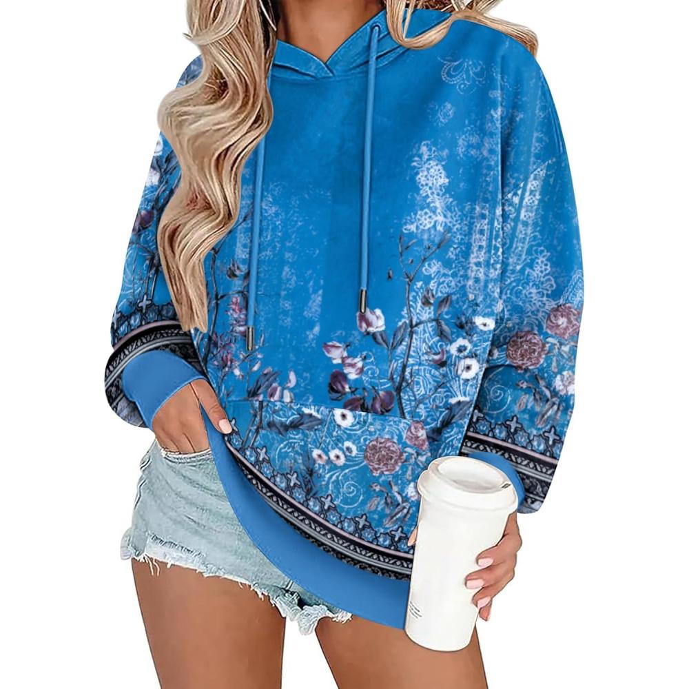 imageZeagoo Womens Oversized Hoodies 2025 Fleece Sweatshirts Long Sleeve Pullover with Pocket Fall Winter Outfits ClothesRetro Ethnic Pattern