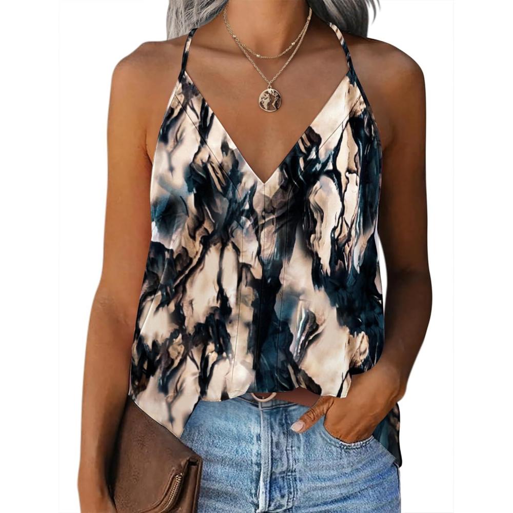 imageZeagoo Womens Silk Satin Tank Tops V Neck Sleeveless Camisole Cami Spaghetti Straps Blouse Summer Loose Racerback ShirtZr220