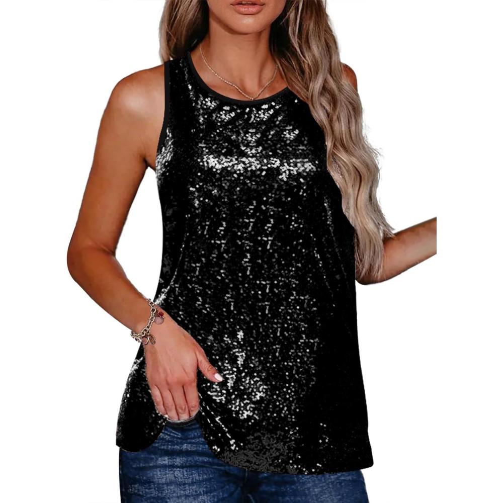 imageZeagoo Womens Sleeveless Sparkle Shimmer Camisole Vest Glitter Sequin Tank Tops1black