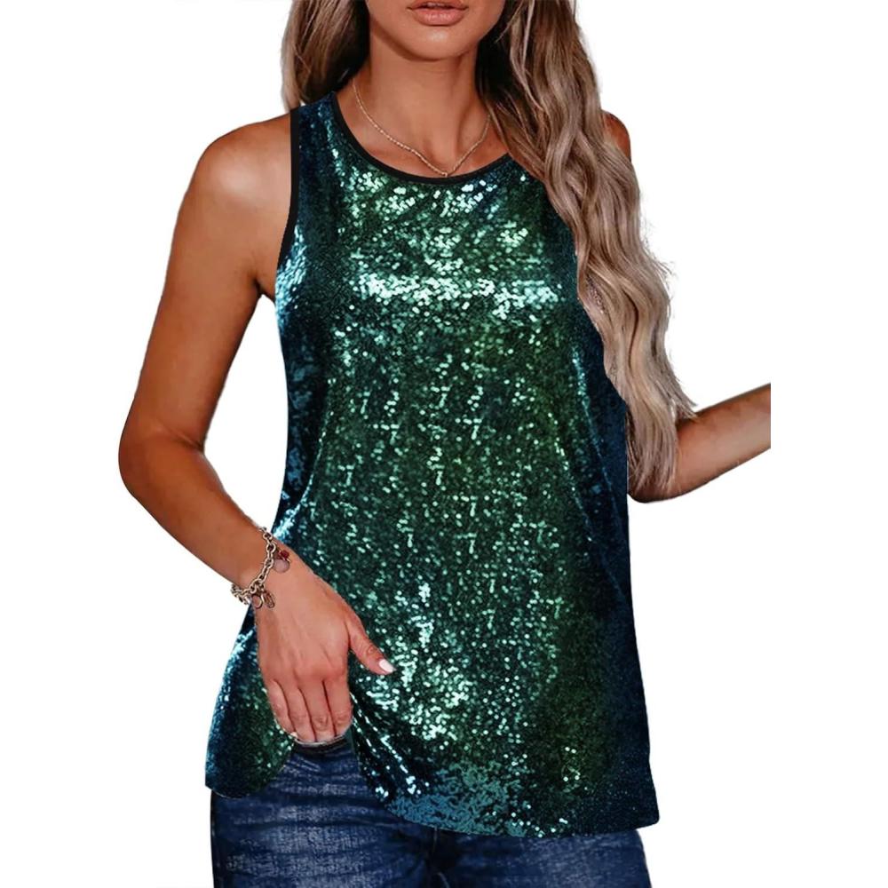 imageZeagoo Womens Sleeveless Sparkle Shimmer Camisole Vest Glitter Sequin Tank Tops1dark Green