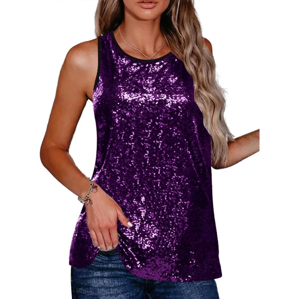 imageZeagoo Womens Sleeveless Sparkle Shimmer Camisole Vest Glitter Sequin Tank Tops1dark Purple
