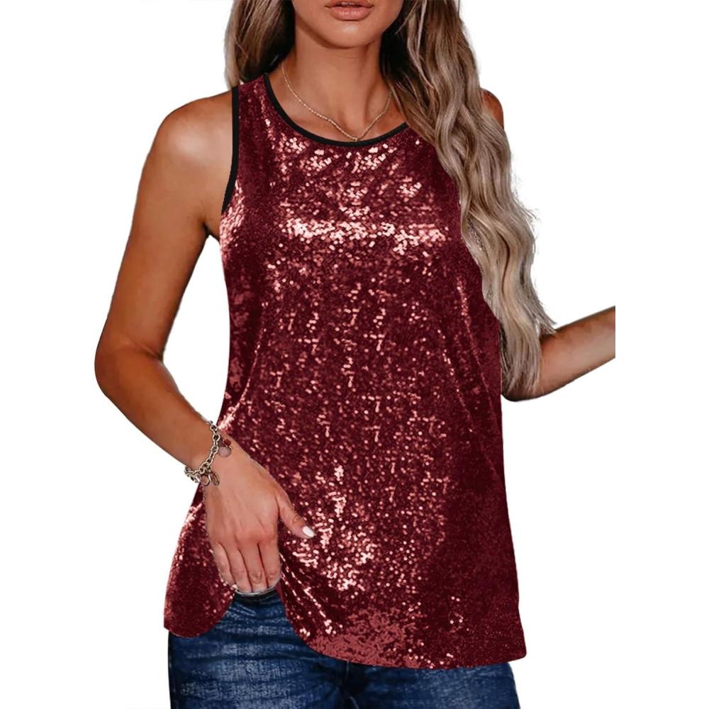 imageZeagoo Womens Sleeveless Sparkle Shimmer Camisole Vest Glitter Sequin Tank Tops1dark Red
