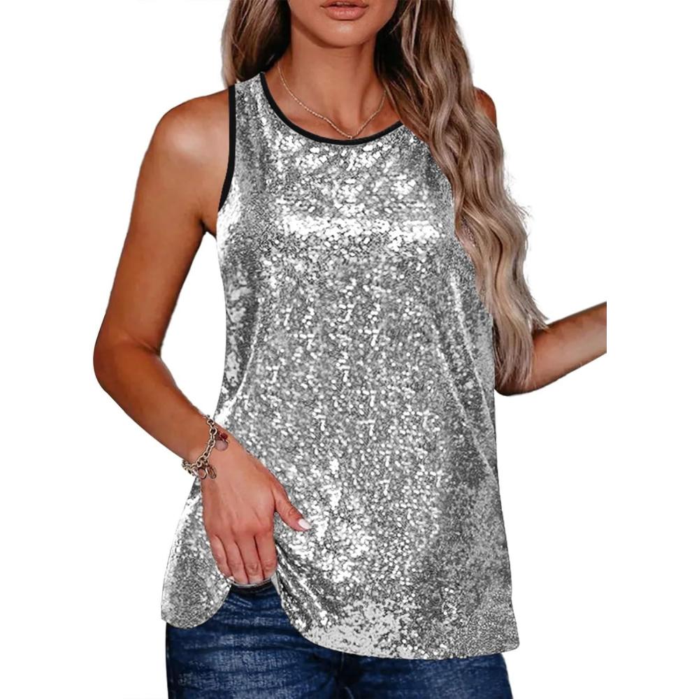 imageZeagoo Womens Sleeveless Sparkle Shimmer Camisole Vest Glitter Sequin Tank Tops1silver