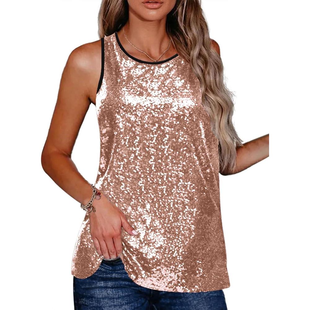 imageZeagoo Womens Sleeveless Sparkle Shimmer Camisole Vest Glitter Sequin Tank TopsChampagne