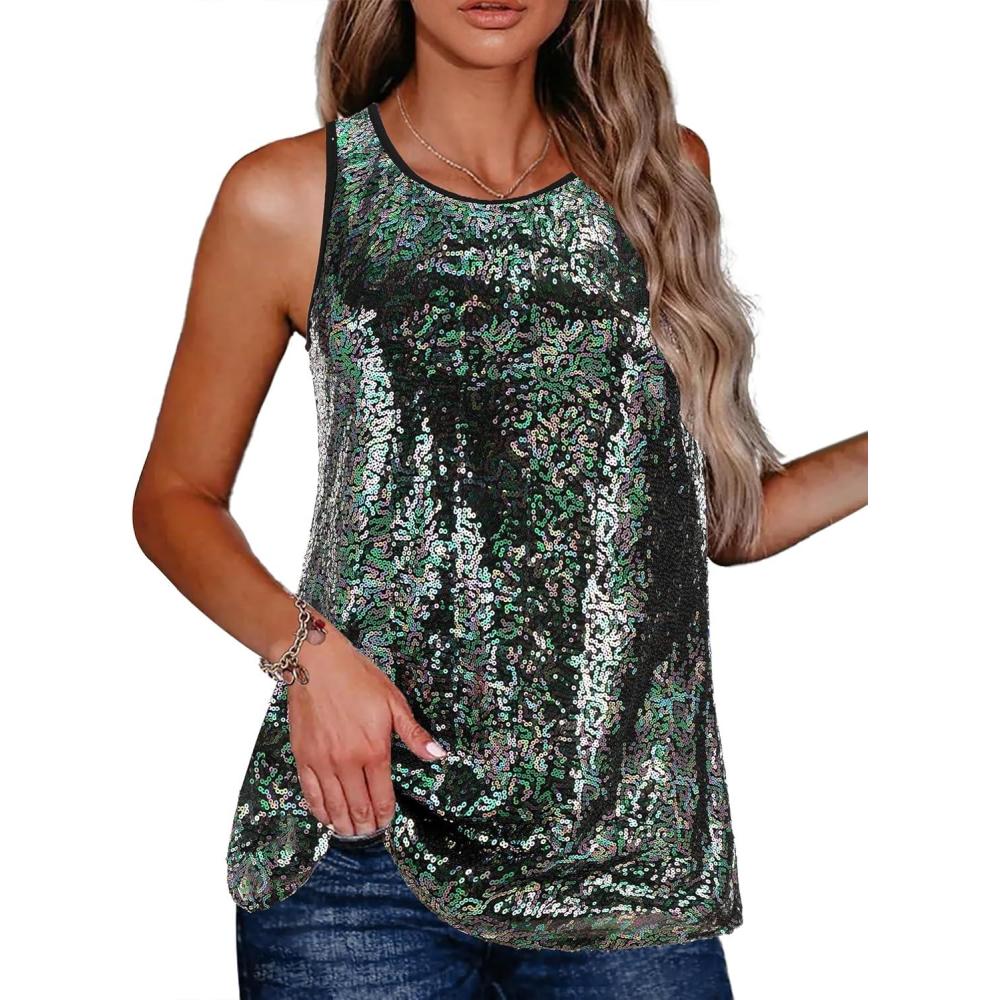 imageZeagoo Womens Sleeveless Sparkle Shimmer Camisole Vest Glitter Sequin Tank TopsGradient Purple