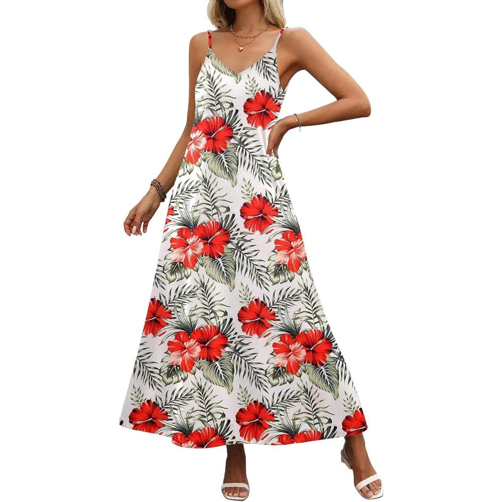 imageZeagoo Womens Summer Maxi Dress Spaghetti Strap Casual Printed Dress Boho Floral Beach SundressFloral3