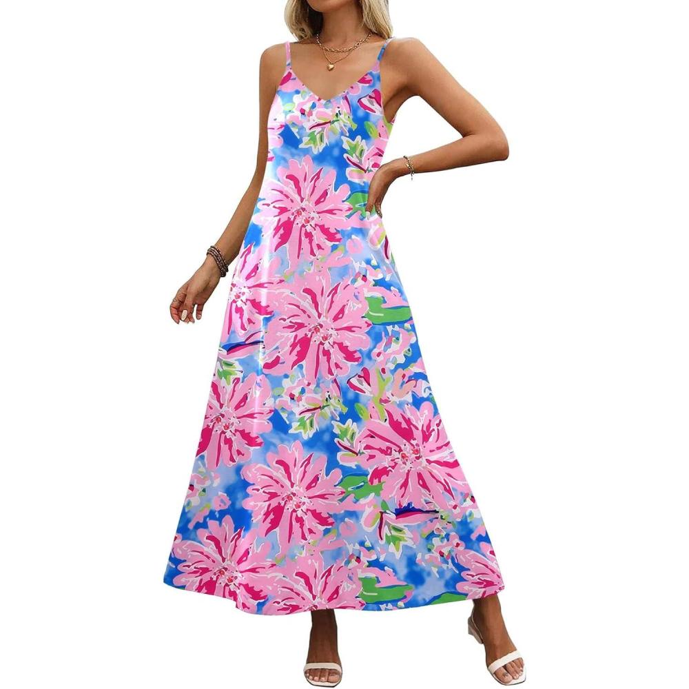 imageZeagoo Womens Summer Maxi Dress Spaghetti Strap Casual Printed Dress Boho Floral Beach SundressFloral5