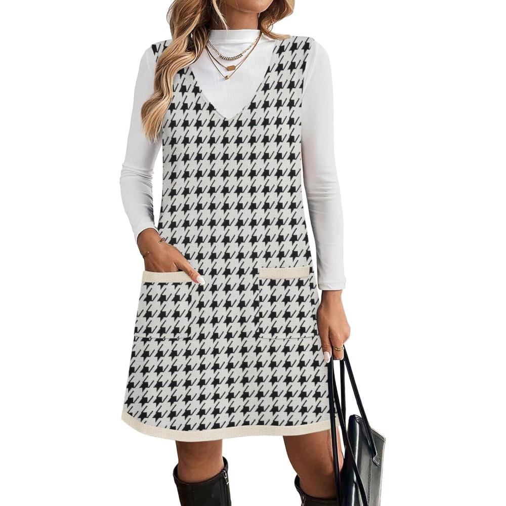 imageZeagoo Womens Sweater Vest Dresses for Women 2026 V Neck Sleeveless Knit Pullover Sweater with Pockets Fall Winter OutfitsJh466