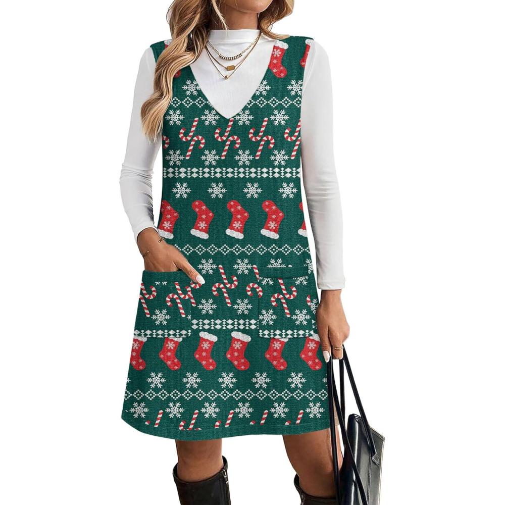 imageZeagoo Womens Sweater Vest Dresses for Women 2026 V Neck Sleeveless Knit Pullover Sweater with Pockets Fall Winter OutfitsSd352