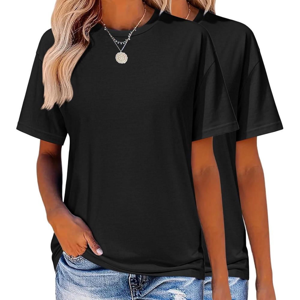 imageZeagoo Womens TShirts Short Sleeve Tops Summer Casual Blouse Crew Neck Basic Shirt 2 Pack Loose Fit TeeAablack