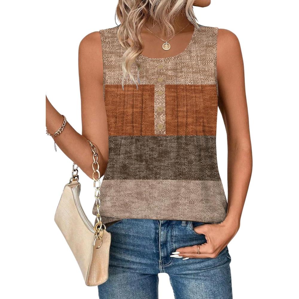 imageZeagoo Womens Tank Tops 2026 Summer Loose Fit Crew Neck Boho Tunic Pleated Babydoll Sleeveless Shirts with Button DetailJh398