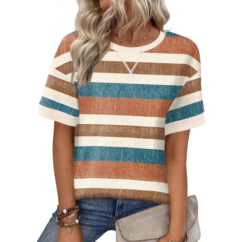 imageZeagoo Womens Tops Casual Oversized Short Sleeve Sweatshirt Summer Striped Shirt Crewneck Pullover Loose T Shirts BlouseColor Stripes 3