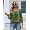 Zeagoo 3/4 Length Sleeve Womens Tops Dressy Casual 2026 V Neck T Shirts Blouses Floral Summer Business Work Basic Tees(Green Ethnic Print)