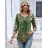 Zeagoo 3/4 Length Sleeve Womens Tops Dressy Casual 2026 V Neck T Shirts Blouses Floral Summer Business Work Basic Tees(Green Ethnic Print)