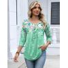 Zeagoo 3/4 Length Sleeve Womens Tops Dressy Casual 2026 V Neck T Shirts Blouses Floral Summer Business Work Basic Tees(Green Print)
