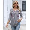 Zeagoo 3/4 Length Sleeve Womens Tops Dressy Casual 2026 V Neck T Shirts Blouses Floral Summer Business Work Basic Tees(Grey Floral Leaves)