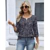 Zeagoo 3/4 Length Sleeve Womens Tops Dressy Casual 2026 V Neck T Shirts Blouses Floral Summer Business Work Basic Tees(Navy Blue Print)