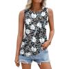 Zeagoo Beach Vacation Clothes for Women Pleated High Neck Flowy Sleeveless Tank Tops Summer Loose Fit Tunic Blouses(Black White Flower)
