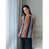 Zeagoo Beach Vacation Clothes for Women Pleated High Neck Flowy Sleeveless Tank Tops Summer Loose Fit Tunic Blouses(Khaki Stripe)