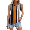Zeagoo Beach Vacation Clothes for Women Pleated High Neck Flowy Sleeveless Tank Tops Summer Loose Fit Tunic Blouses(Khaki Stripe)