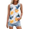 Zeagoo Beach Vacation Clothes for Women Pleated High Neck Flowy Sleeveless Tank Tops Summer Loose Fit Tunic Blouses(White Blue Flower)