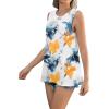 Zeagoo Beach Vacation Clothes for Women Pleated High Neck Flowy Sleeveless Tank Tops Summer Loose Fit Tunic Blouses(White Blue Flower)