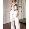 Zeagoo Beach Vacation Clothes for Women Pleated High Neck Flowy Sleeveless Tank Tops Summer Loose Fit Tunic Blouses(White Blue Flower)
