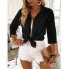 Zeagoo Button Down Shirts for Women 3/4 Sleeve Tops V Neck Collared Blouses Business Casual Outfits S-2XL(Black)