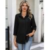 Zeagoo Button Down Shirts for Women 3/4 Sleeve Tops V Neck Collared Blouses Business Casual Outfits S-2XL(Black)