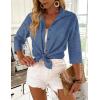 Zeagoo Button Down Shirts for Women 3/4 Sleeve Tops V Neck Collared Blouses Business Casual Outfits S-2XL(Navy Blue)