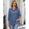 Zeagoo Button Down Shirts for Women 3/4 Sleeve Tops V Neck Collared Blouses Business Casual Outfits S-2XL(Navy Blue)