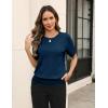 Zeagoo Cable Short Sleeve Sweaters for Women Summer Spring Cute Tops 2026 Trendy Business Causal Outfits Work Blouses Clothes(Dark Blue)