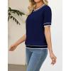 Zeagoo Cable Short Sleeve Sweaters for Women Summer Spring Cute Tops 2026 Trendy Business Causal Outfits Work Blouses Clothes(Navy Blue White Stripe)