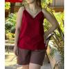 Zeagoo Camisole Tops for Women V-Neck Spaghetti Strap Tank Top Long Sexy Flowy Summer Textured Sleeveless Tops(Wine Red)