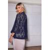 Zeagoo Kimono Cardigans for Women 3/4 Sleeves Open Front Lightweight Shrug Lace Bolero for Evening Dresses(Navy Blue)