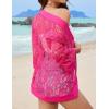 Zeagoo Kimono Cardigans for Women 3/4 Sleeves Open Front Lightweight Shrug Lace Bolero for Evening Dresses(Rose Red)