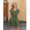 Zeagoo Summer Dress with Flutter Sleeves – Cotton Linen Beach A Line Casual Dress(Army Green)