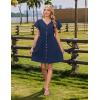 Zeagoo Summer Dress with Flutter Sleeves – Cotton Linen Beach A Line Casual Dress(Navy Blue)