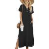 Zeagoo Summer Dresses for Women 2026 Maxi Dresses Vacation Sundress Short Sleeve Casual Sundresses Split Dress with Pockets(A-black)