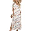 Zeagoo Summer Dresses for Women 2026 Maxi Dresses Vacation Sundress Short Sleeve Casual Sundresses Split Dress with Pockets(A-floral-wf109)
