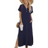 Zeagoo Summer Dresses for Women 2026 Maxi Dresses Vacation Sundress Short Sleeve Casual Sundresses Split Dress with Pockets(Blue)